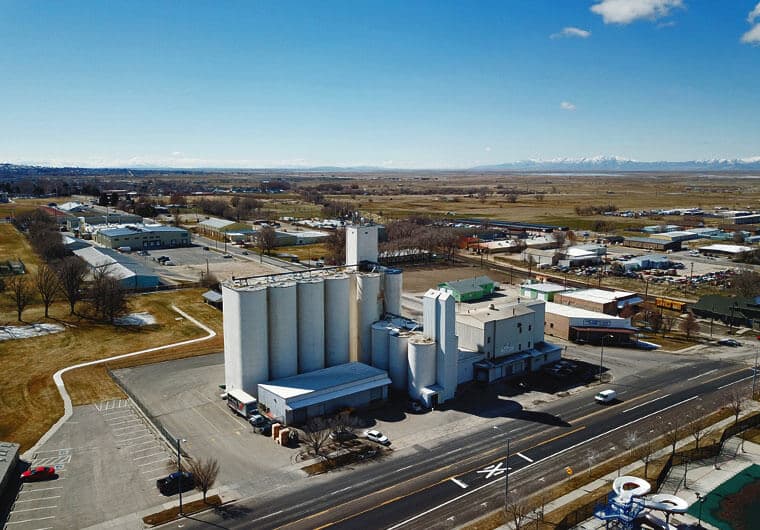 The Big J Milling elevator and mill buildings in Brigham City, Utah